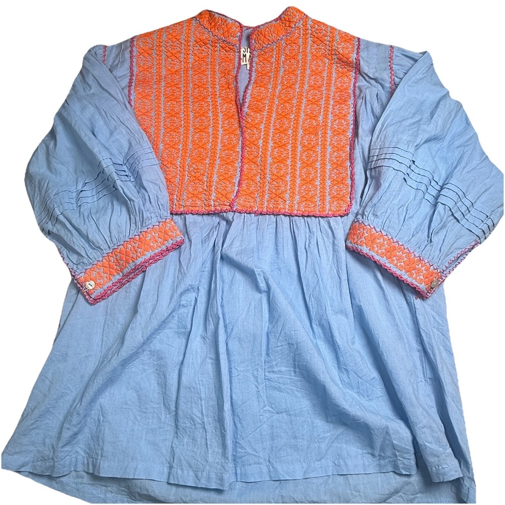 Sister Mary Sandy Embroidered Top Womens Xs 100% Cotton Tunic Flowy Boho Blue